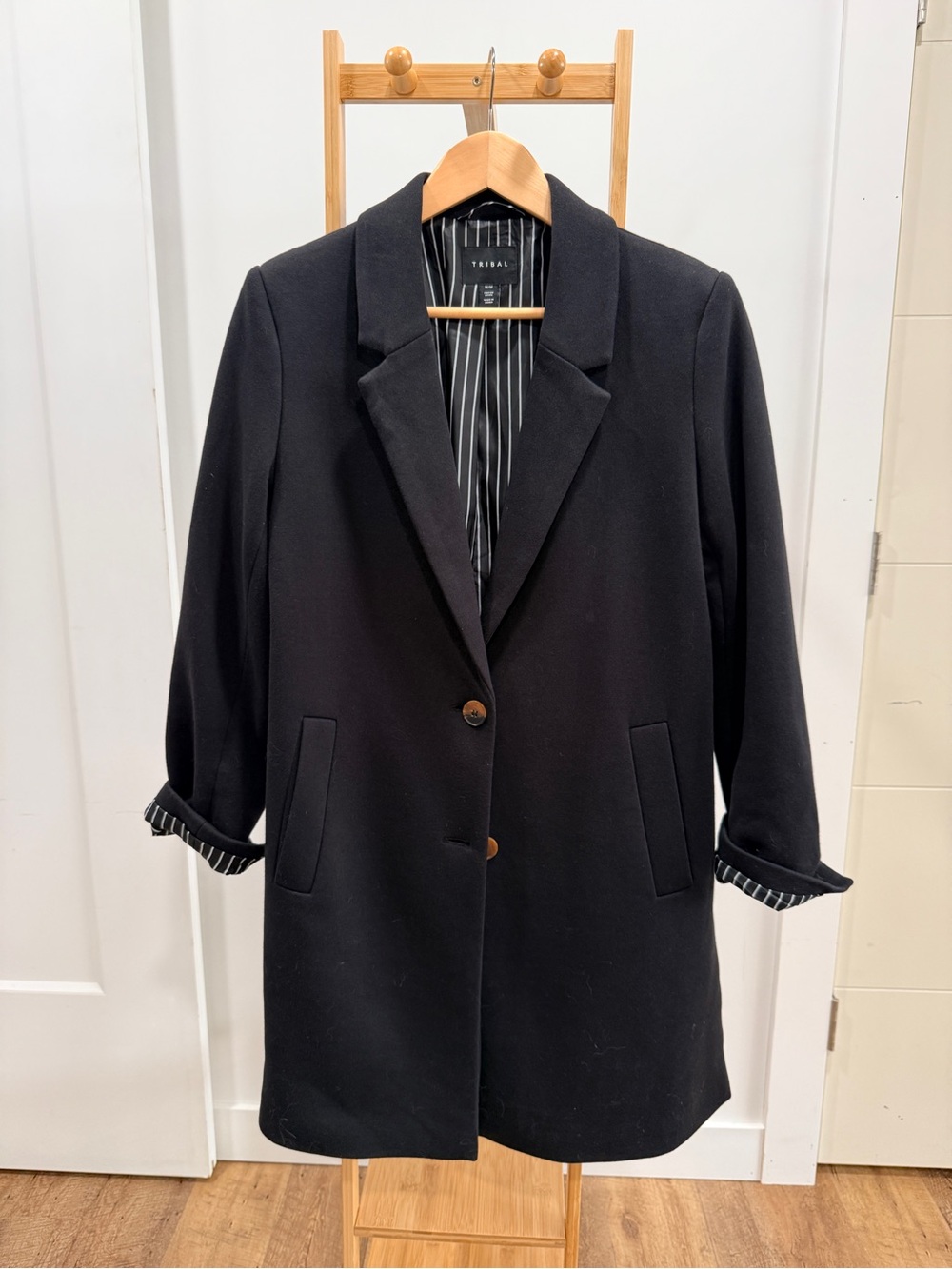 Tribal Black Single-Breasted Women's Blazer Coat